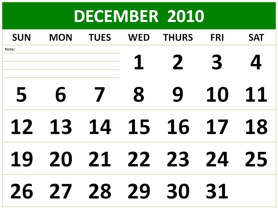 december calendar 2010. Thanksgiving is behind us,